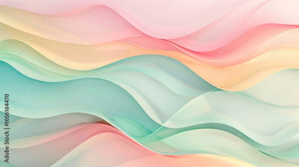 Fototapeta premium An abstract pastel background with layered shapes in lavender, mint, and peach