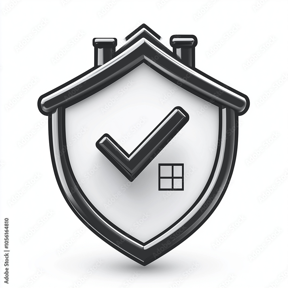 A shield and checkmark inside a house outline in a simple minimalistic style A shield and checkmark inside a house outline in a simple minimalistic style
