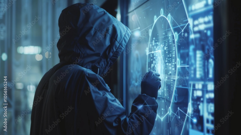Futuristic hacker breaking into a high-tech facility Futuristic hacker breaking into a high-tech facility
