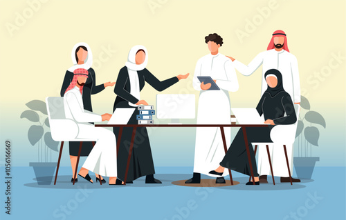 Young Man and Women in Business Meeting at IT Office - Stock Illustration