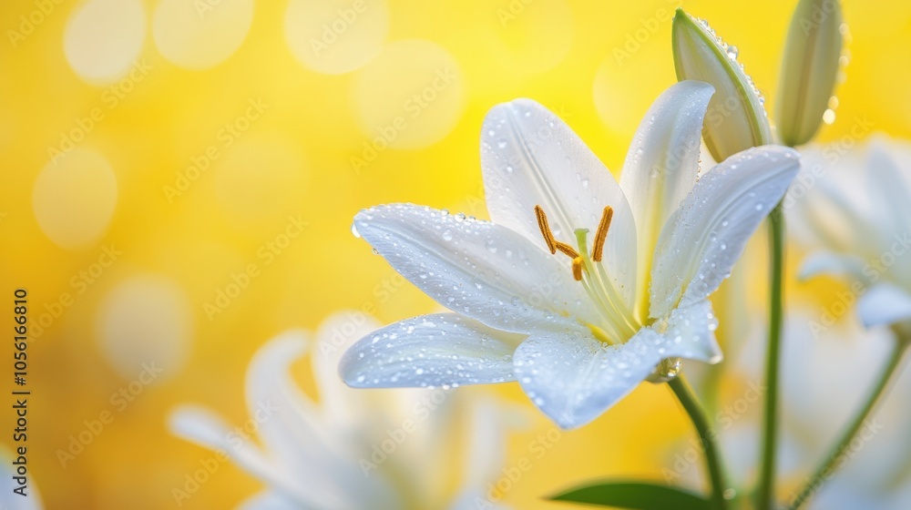 Obraz premium A crisp and clear close-up of white lilies with delicate water droplets,