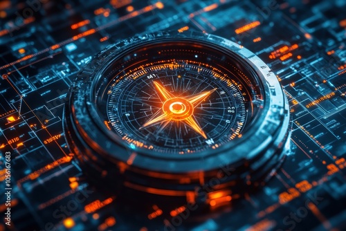 Wallpaper Mural strategic decision making, a digital canvas displaying decision-making icons, with a focused compass, and empty space for text, promoting strategic reflections Torontodigital.ca