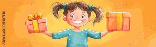 vector girl holding gifts in hands .Generative AI