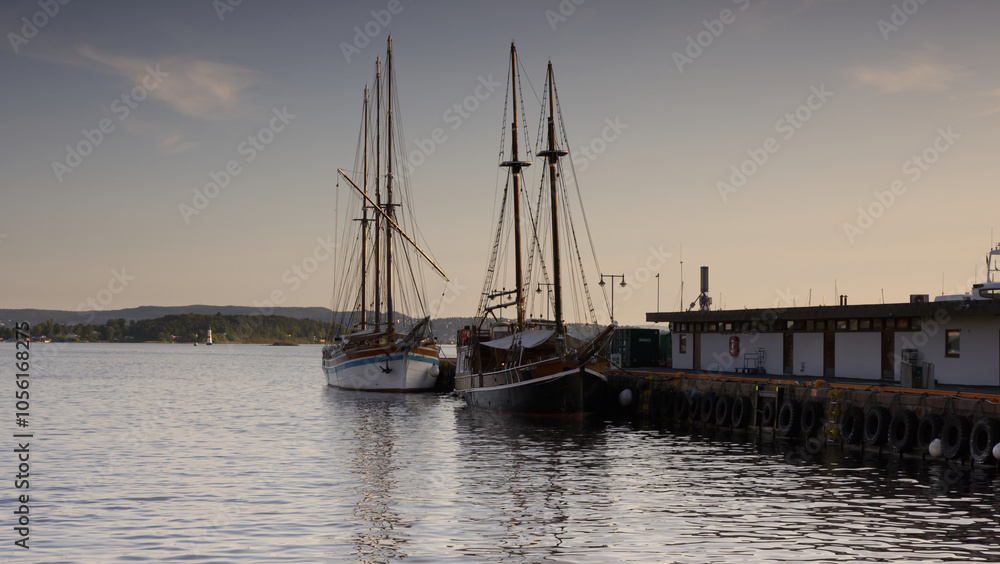 Fototapeta premium Sailing ship moored in Oslo harbour