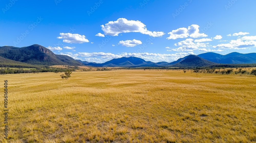 Obraz premium Scenic View of Open Field and Mountains Under Blue Sky