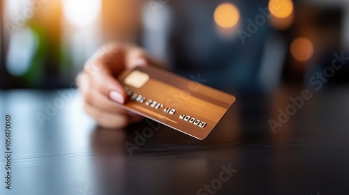 A person holds a credit card poised for a transaction, highlighting modern finance and digital payments in an increasingly cashless society. photo