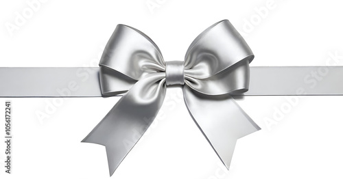  Elegant silver ribbon bow PNG, perfect for gifts, presents, or adding a touch of sophistication to decorations. Ideal for celebrations, weddings, or formal events.