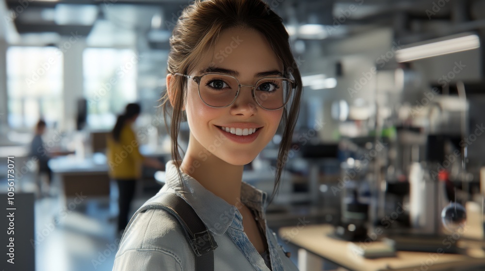 Fototapeta premium Attractive young woman with a bright smile in a university lab