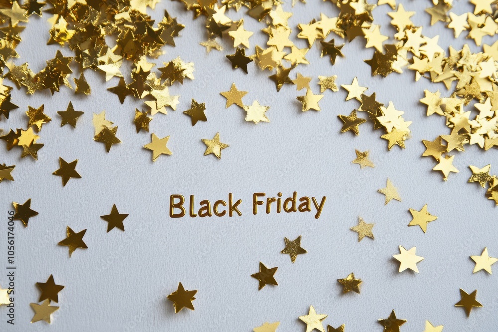 Black and white background with golden star confetti around the text Black and white background with golden star confetti around the text