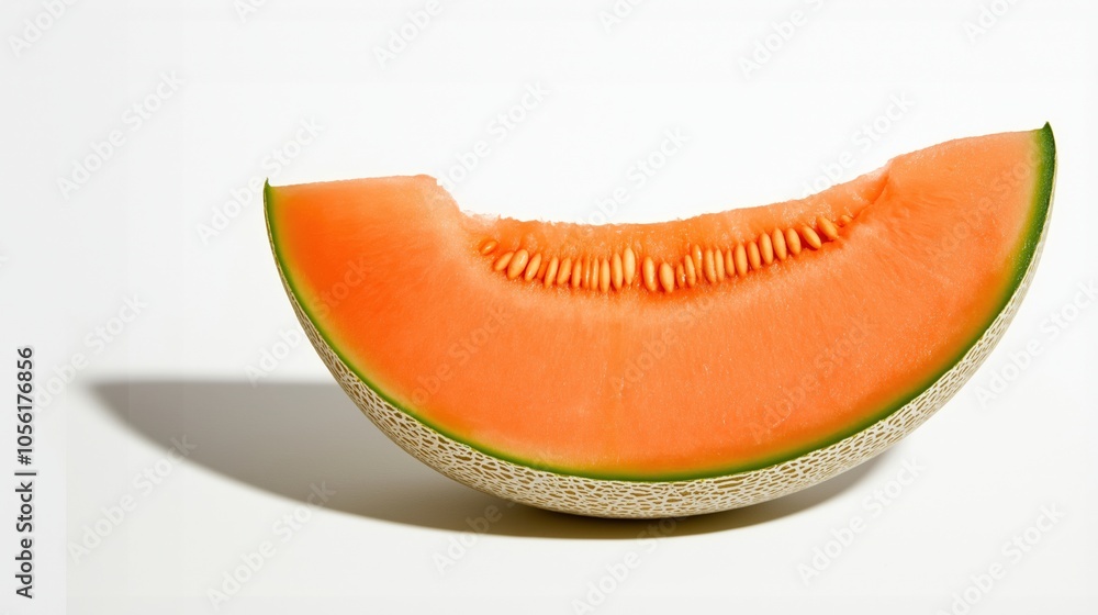 Sliced cantaloupe melon with seeds on white background Sliced cantaloupe melon with seeds on white background