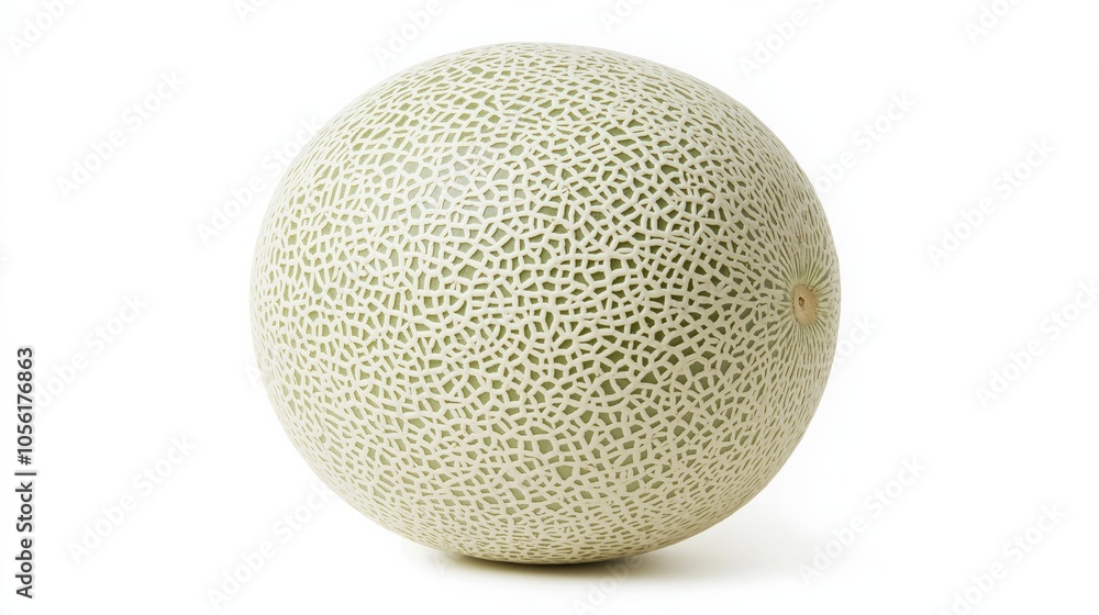 Whole white melon with intricate textured rind on white background Whole white melon with intricate textured rind on white background