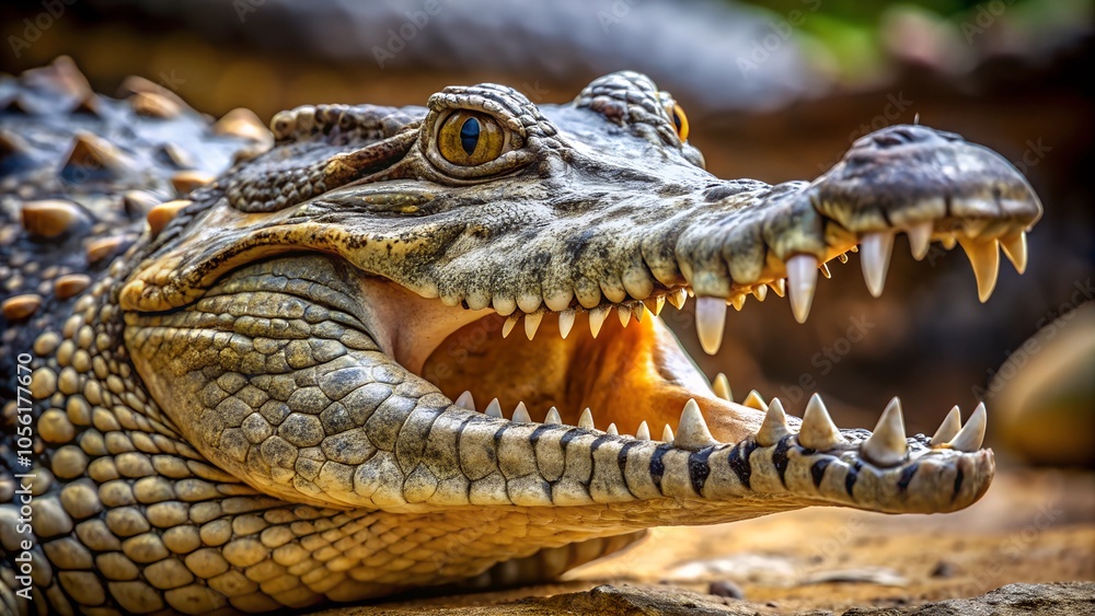 Obraz premium A crocodile head close up view. Generative AI.