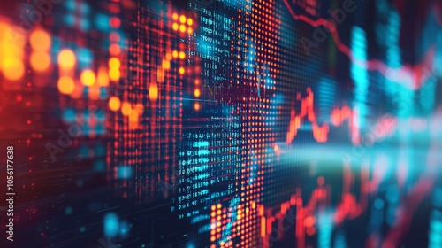 Wallpaper Mural Dynamic stock market data with red and blue glowing lights Torontodigital.ca