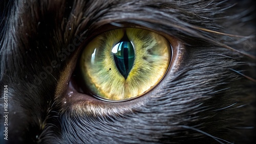 cat eye micro close up view. Dark background.