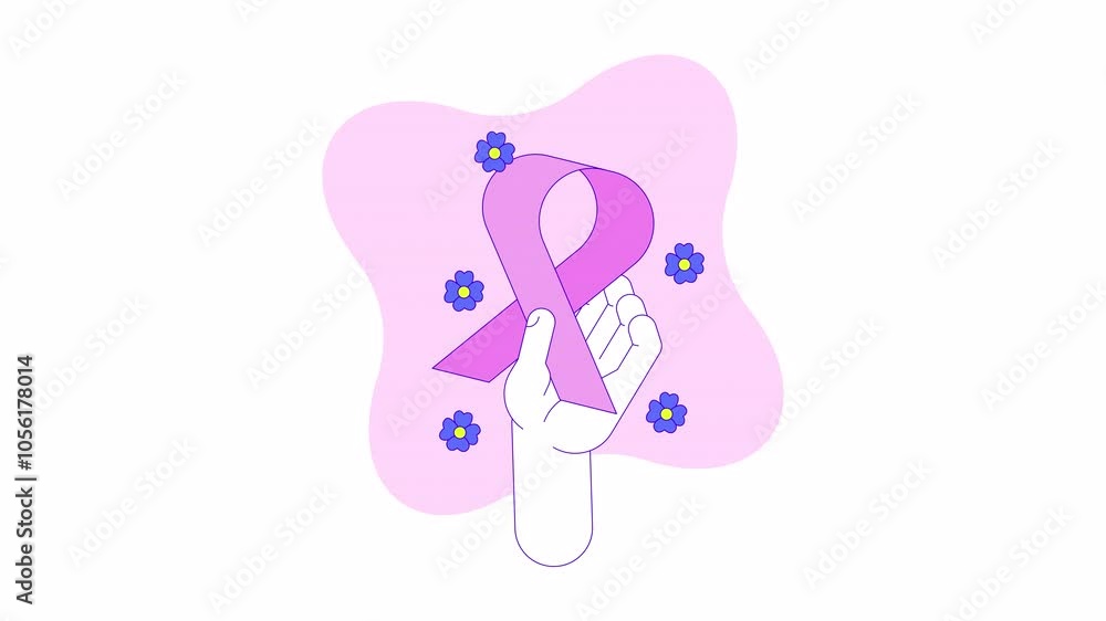 Pink ribbon movement 2D animation. Raising breast cancer awareness. Solidarity campaign 4K video motion graphic. Woman health promotion flowers animated hand cartoon flat concept, white background Pink ribbon movement 2D animation. Raising breast cancer awareness. Solidarity campaign 4K video motion graphic. Woman health promotion flowers animated hand cartoon flat concept, white background