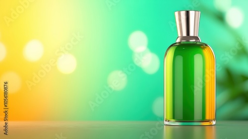 Elegant perfume bottle with a vibrant gradient background, AI