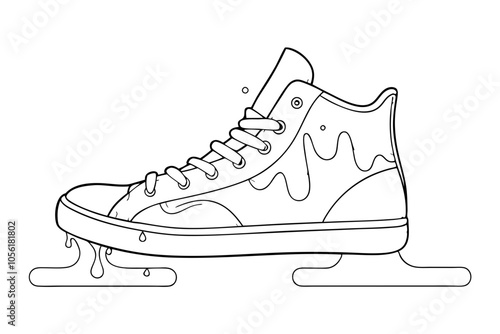 Elegant Line Drawing of High-Top Sneakers Perfect for Fashion Enthusiasts