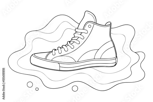 Elegant Line Drawing of High-Top Sneakers Perfect for Fashion Enthusiasts