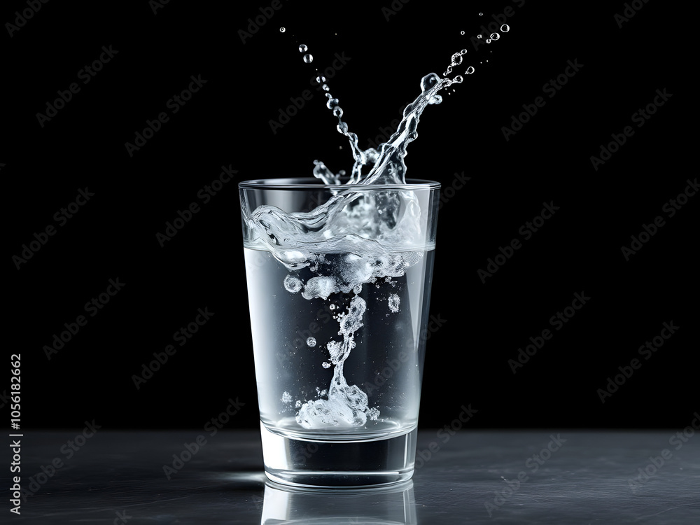 water pouring into glass. isolated black background water pouring into glass. isolated black background