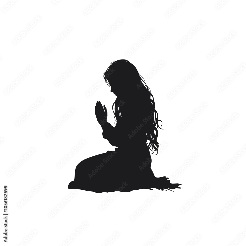 vector silhouette of a praying kneeling man on a white background .Generative AI vector silhouette of a praying kneeling man on a white background .Generative AI