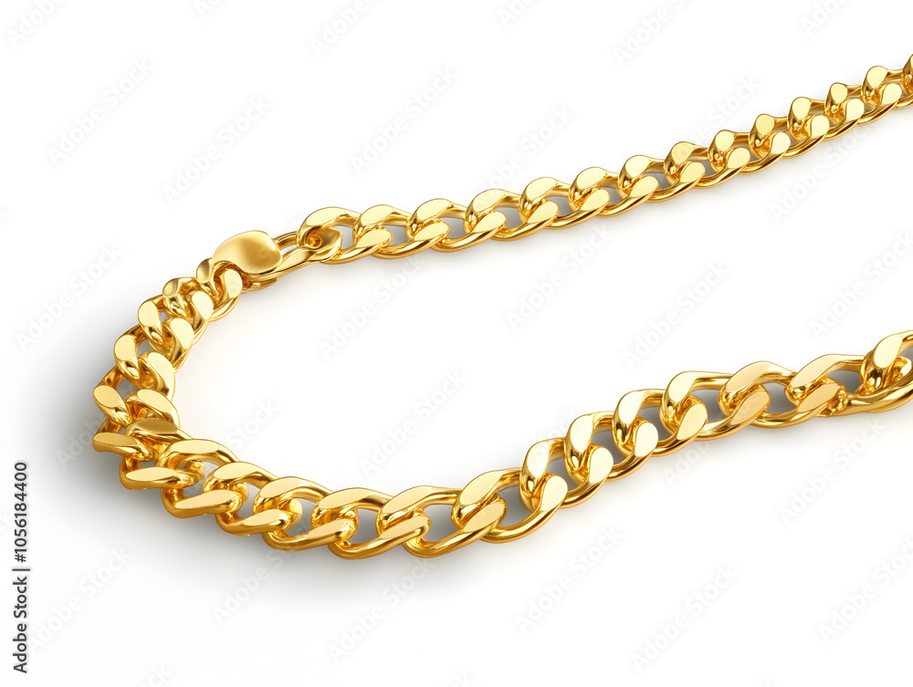 Shiny gold chain necklace isolated on a white background. Shiny gold chain necklace isolated on a white background.