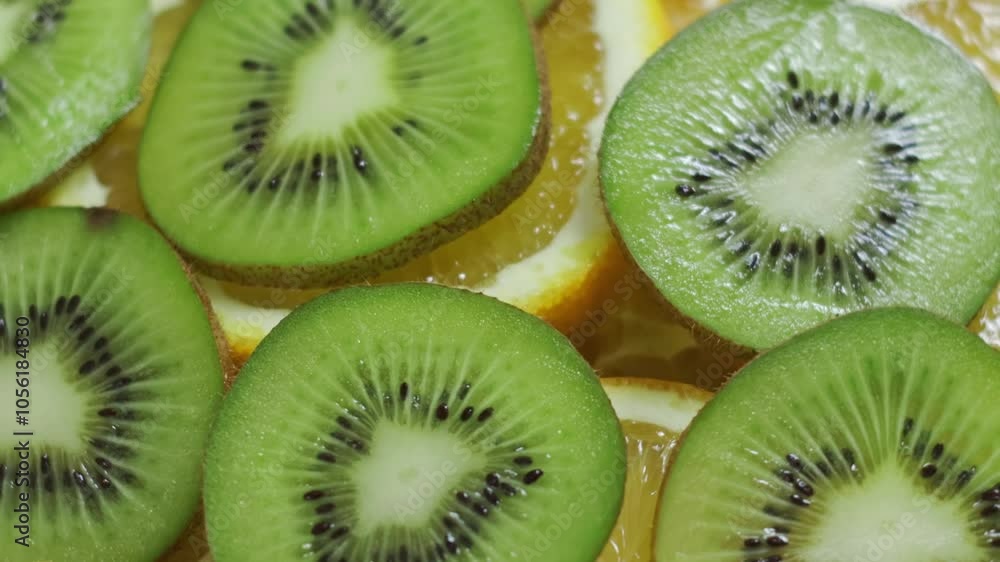 Vibrant slices of kiwi beautifully showcasing their unique texture and color, making them perfect for food styling Vibrant slices of kiwi beautifully showcasing their unique texture and color, making them perfect for food styling
