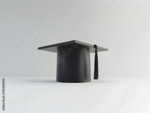 A black graduation cap with a tassel on a white background. This is a symbol of achievement and success.