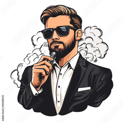 vector man smoking vape on white background .Generative AI