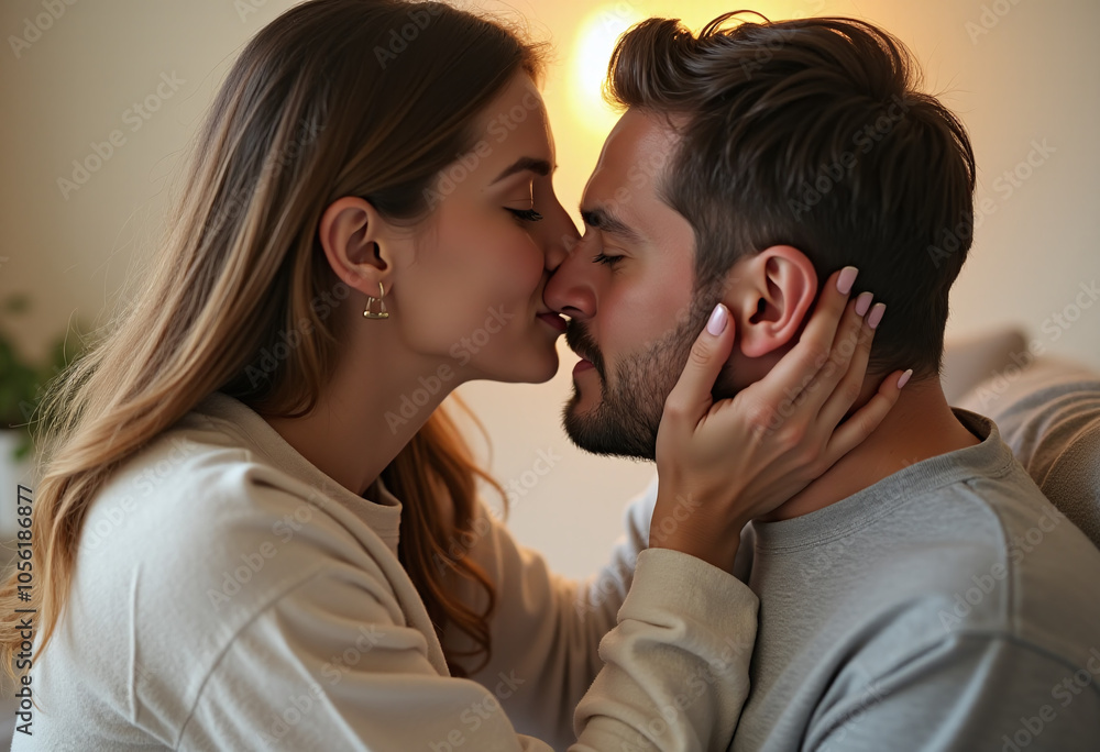 woman kisses affectionate boyfriend soft forehead gentle loving touch woman kisses affectionate boyfriend soft forehead gentle loving touch