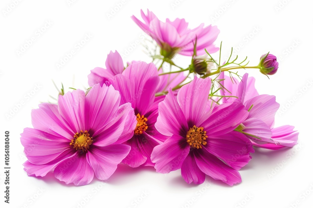 Macro photo of pink cosmos flowers on white background with wide depth of field Macro photo of pink cosmos flowers on white background with wide depth of field