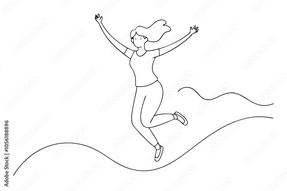 Dynamic Line Drawing of a Joyful Woman in Mid-Jump Dynamic Line Drawing of a Joyful Woman in Mid-Jump