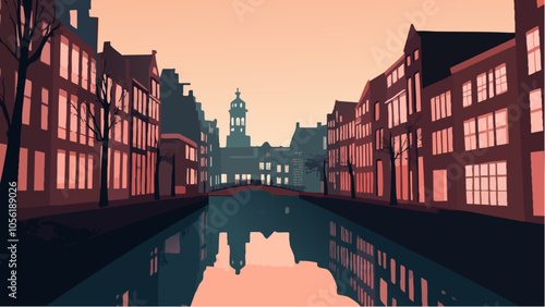 The Charm of Amsterdam- Iconic Cityscape Illustration