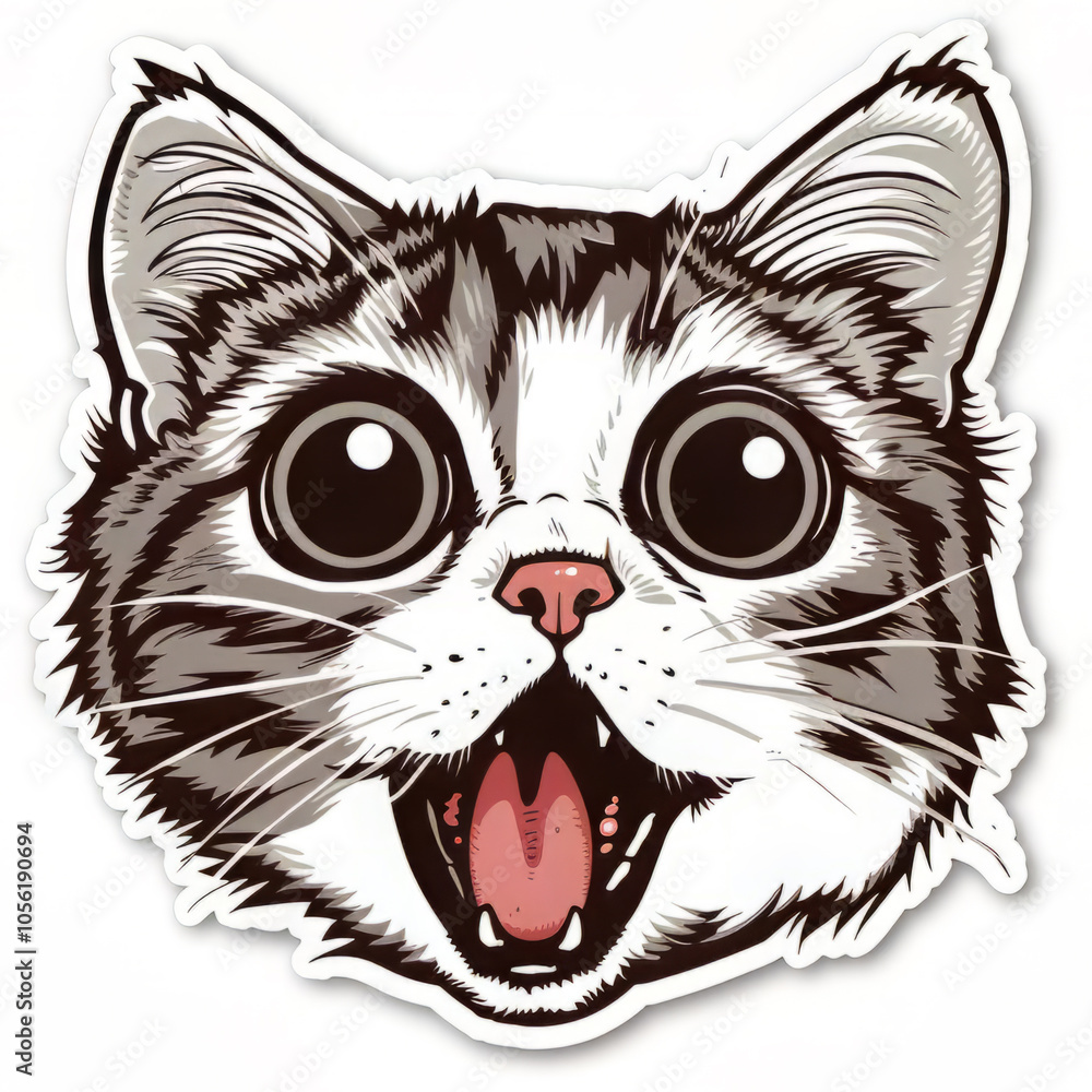 high quality sticker logo of cat with funny face doing funny stuff, sticker, vector art, white background high quality sticker logo of cat with funny face doing funny stuff, sticker, vector art, white background