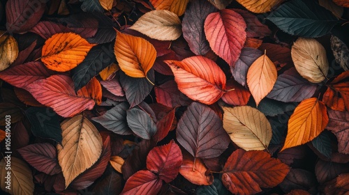 Wallpaper Mural Top view of a forest floor covered with fallen autumn leaves in vibrant shades of red, orange and yellow  Torontodigital.ca
