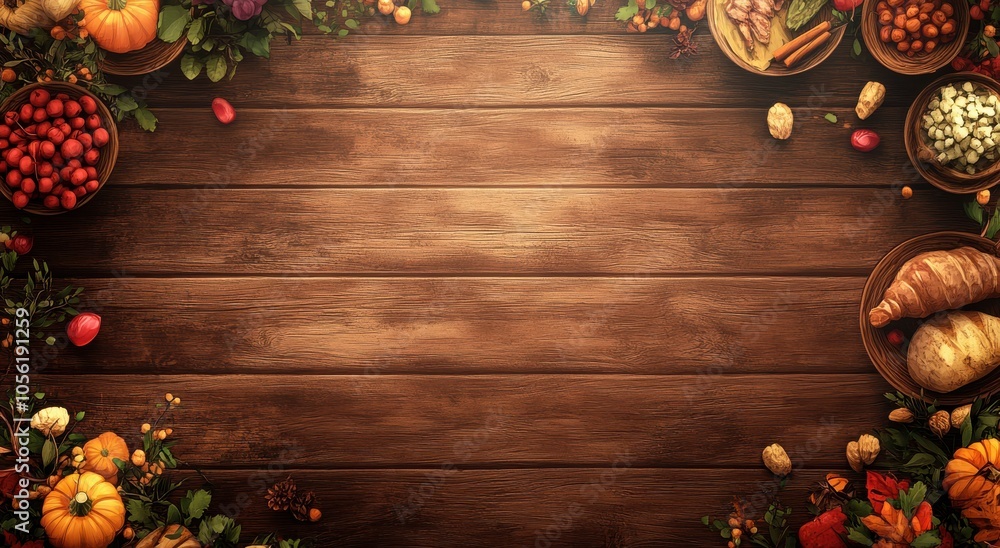 Autumn harvest feast on rustic wooden background Autumn harvest feast on rustic wooden background