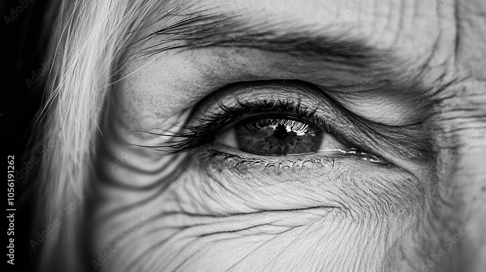 Fototapeta premium A clear depiction of an eye, magnified for closer examination The monochromatic image captures the texture and intricate details of the iris, creating a stunning visual display