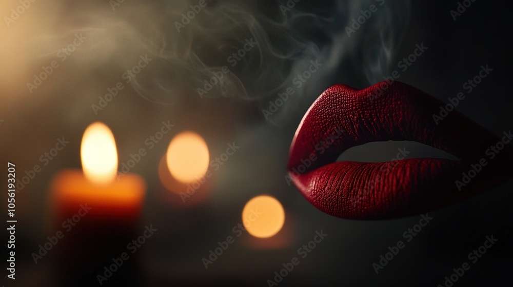 A close-up of a person's lips, with candles in both the foreground and background A close-up of a person's lips, with candles in both the foreground and background