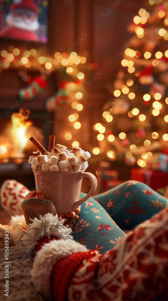 A cozy winter evening with hot chocolate and Christmas decor. AI Generated A cozy winter evening with hot chocolate and Christmas decor. AI Generated