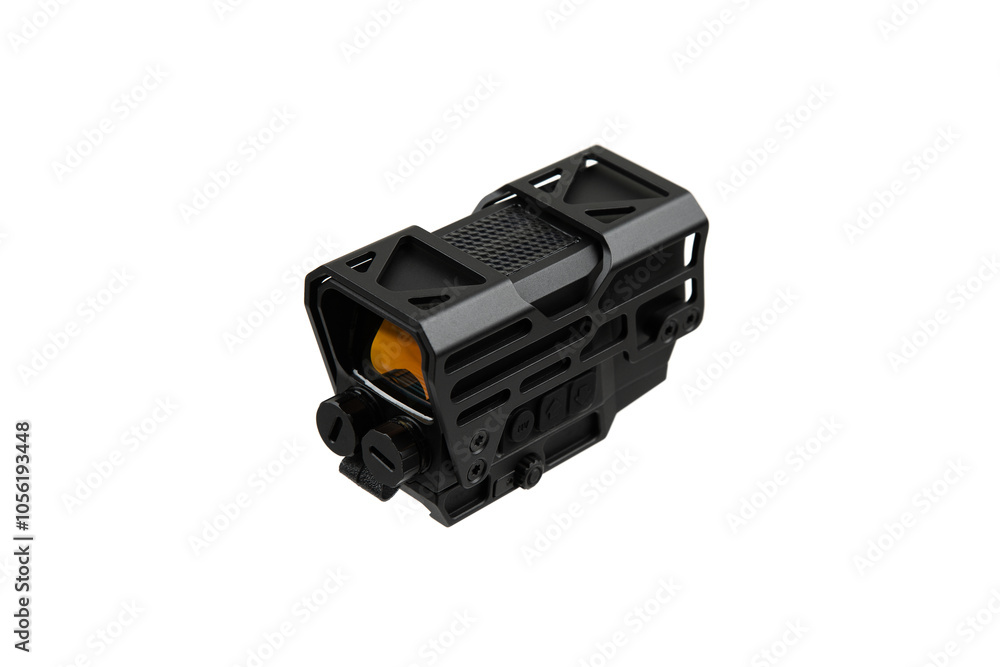Modern optical collimator sight. Aiming device for shooting at short distances. Isolate on a white back. Modern optical collimator sight. Aiming device for shooting at short distances. Isolate on a white back.