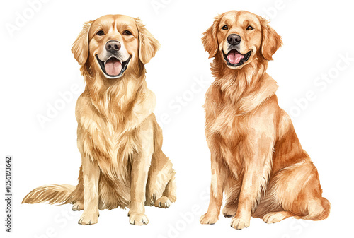 GOLDEN RETRIEVER dog, watercolor clipart illustration with isolated background.