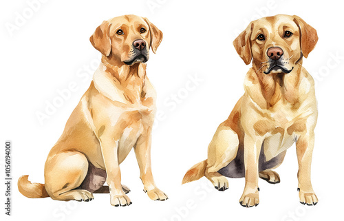 LABRADOR RETRIEVER dog, watercolor clipart illustration with isolated background.