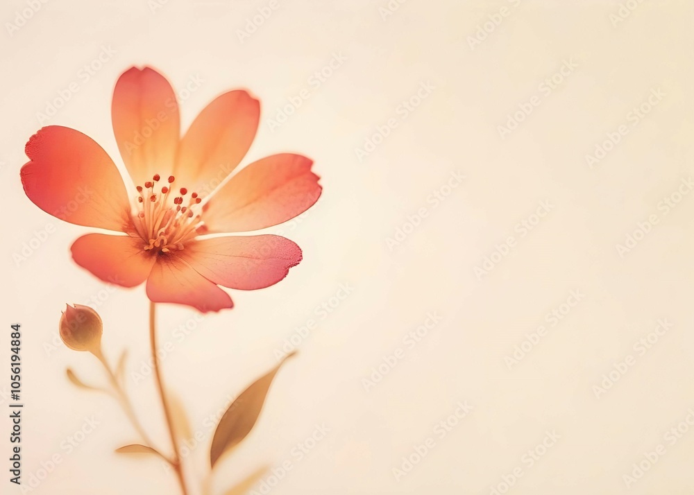 Naklejka premium Gentle orange flower on beige background. Minimalistic romantic back with empty copyspace. AI generated