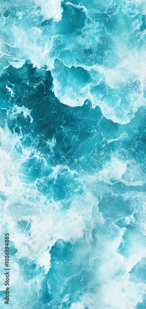 Fototapeta premium Explore the vibrant turquoise ocean waves with foamy textures captured from above