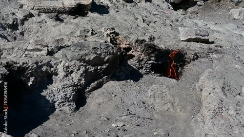 Natural flames emerge from rocks at Yanartas in Antalya’s Olympos National Park, an ancient site with continuous fires fueled by natural gas.
