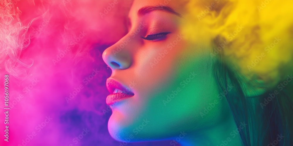 A vibrant abstract portrait of a woman, showcasing a spectrum of rainbow hues, merging colors and emotions in beauty. A vibrant abstract portrait of a woman, showcasing a spectrum of rainbow hues, merging colors and emotions in beauty.