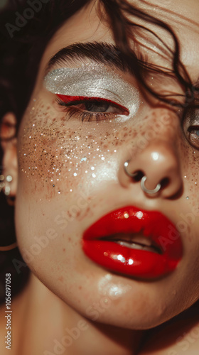 Woman Portrait with Make Up and Red Lips