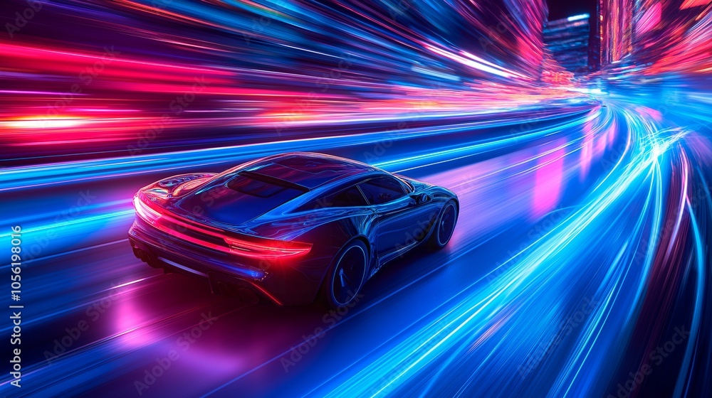 Sports car under neon lighting Sports car under neon lighting