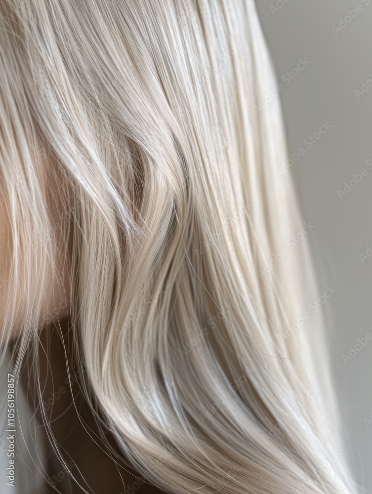 Naklejka premium close up of hair, long straight blonde hair with highlights and silver accents, 