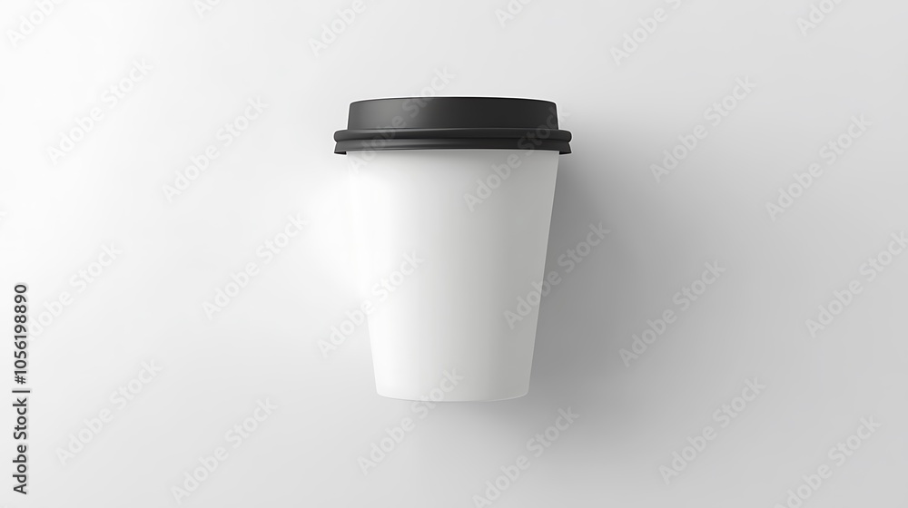 A white disposable coffee cup with a lid.
A white disposable coffee cup with a lid.
