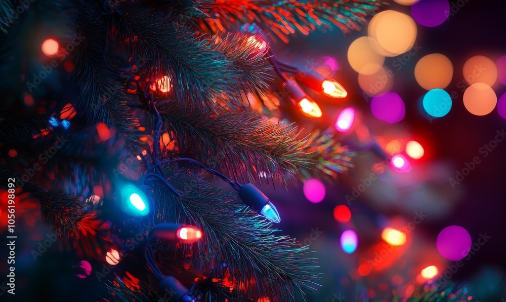 Christmas tree lights with a heatmap effect, showing warm reds around the brightest bulbs and cooler blues on the darker branches Christmas tree lights with a heatmap effect, showing warm reds around the brightest bulbs and cooler blues on the darker branches